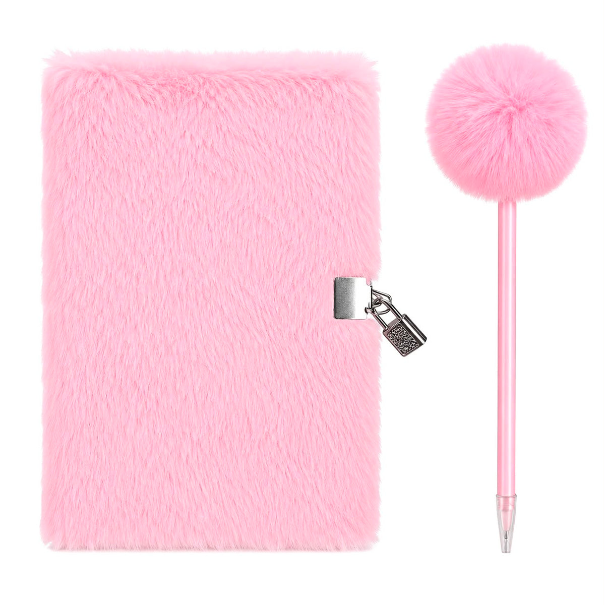 Pink Fluffy Lock Diary with Pom Pom Pen