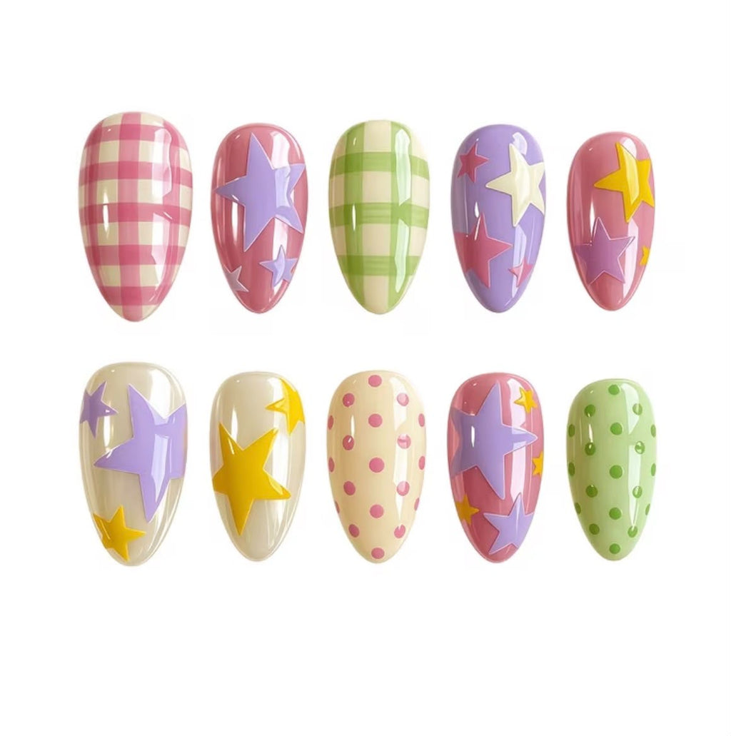Pastel Star Pattern Nails