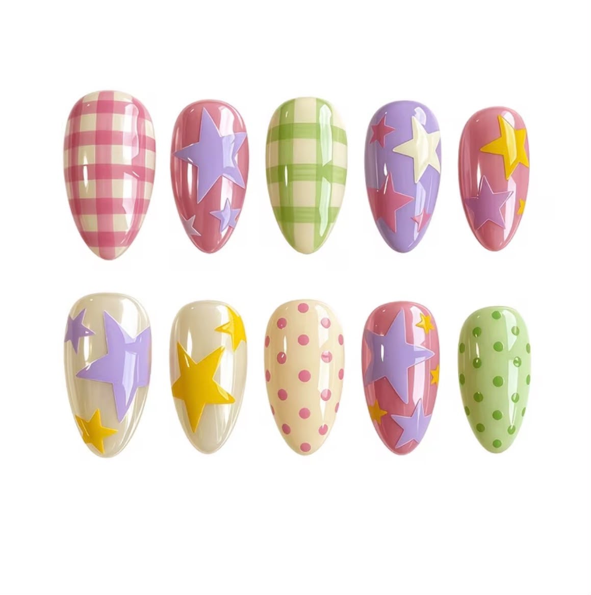 Pastel Star Pattern Nails