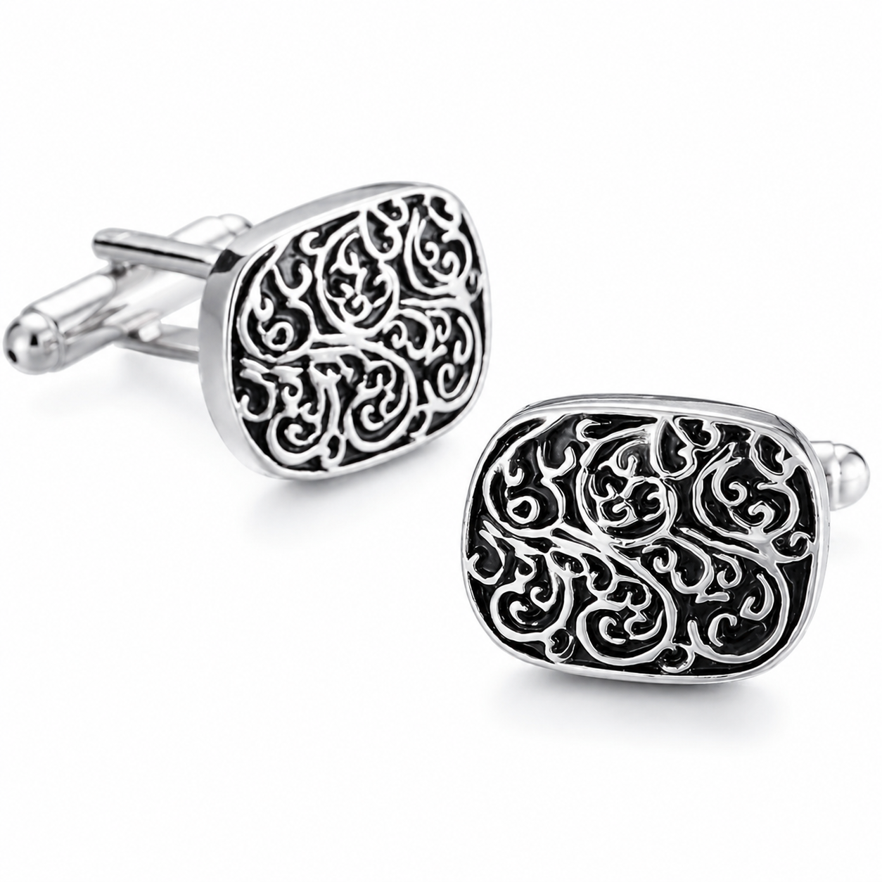 Regal Scroll Silver Cufflinks