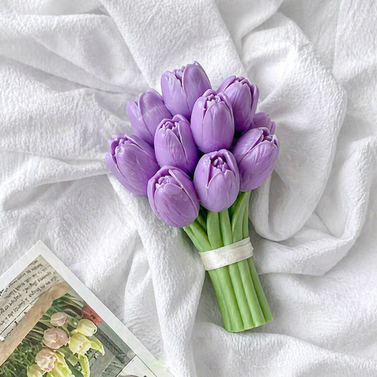 Tulip Bouquet Scented Candle 10cm(Purple)