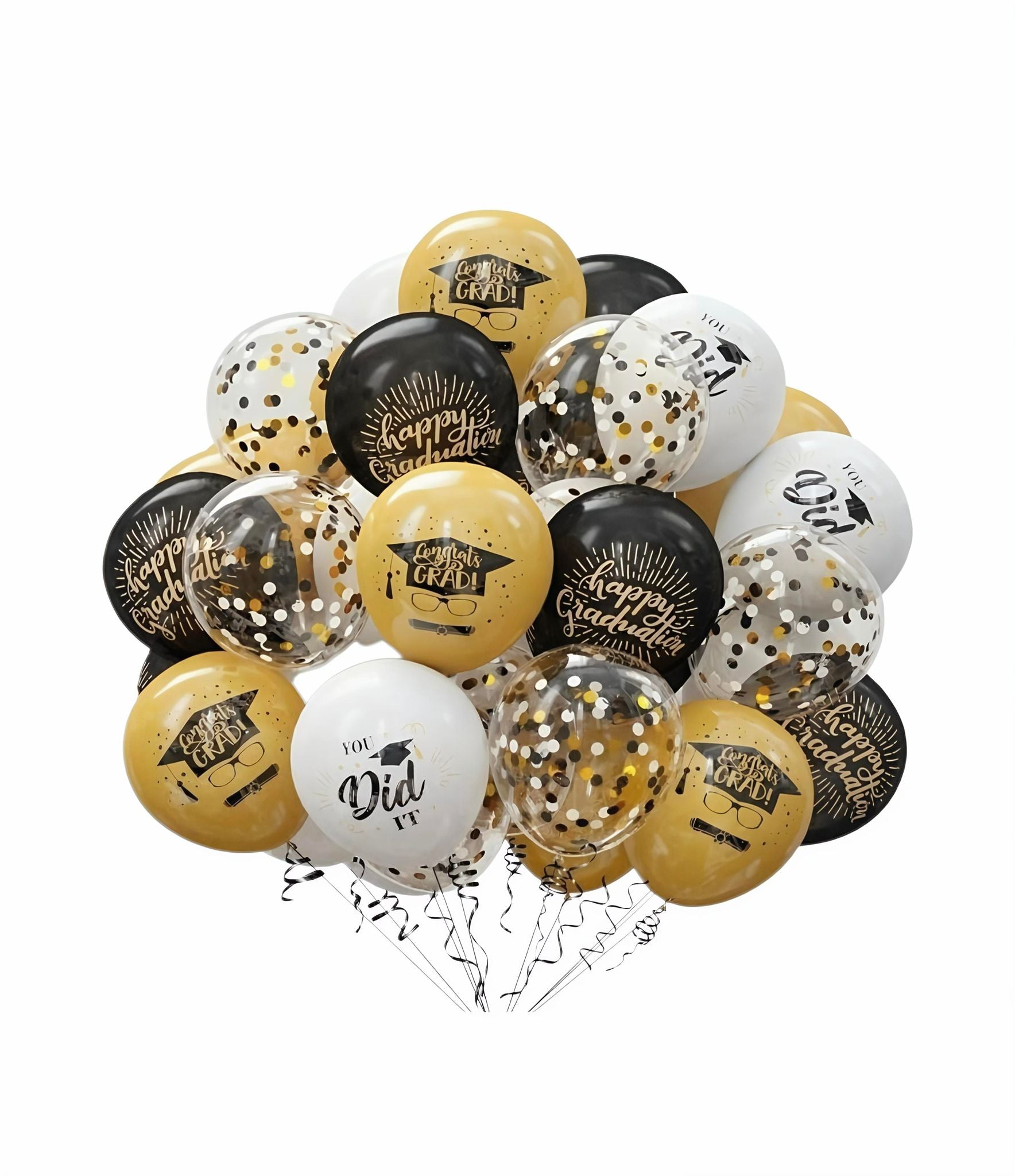 Graduation Balloon Decoration Set – Black, Gold & White