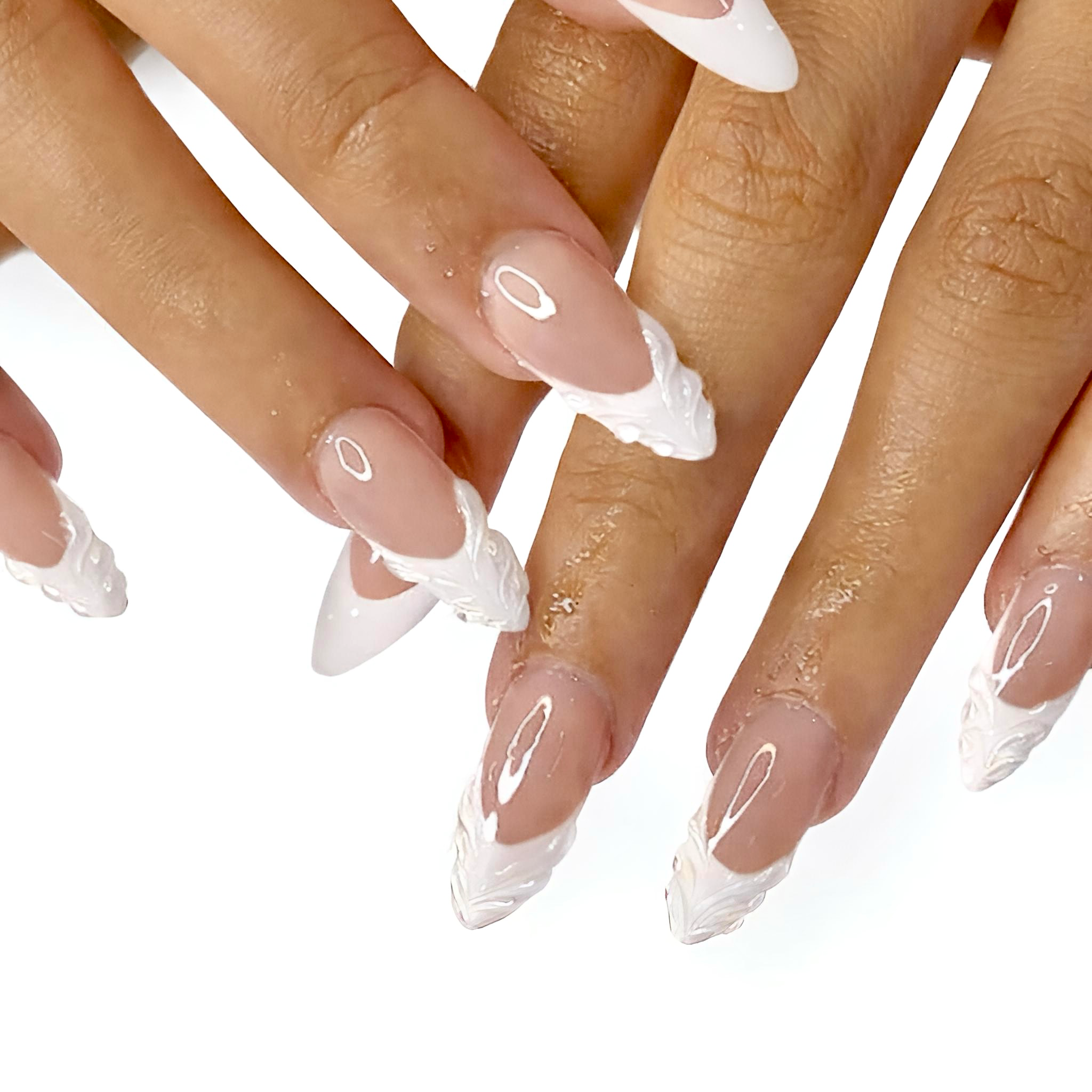White Feather French Nails - Press-On Nails | Asena Boutique Qatar