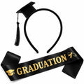 Graduation Headband & Satin Sash Set – Black & Gold - Graduation Gift | Asena Boutique Qatar