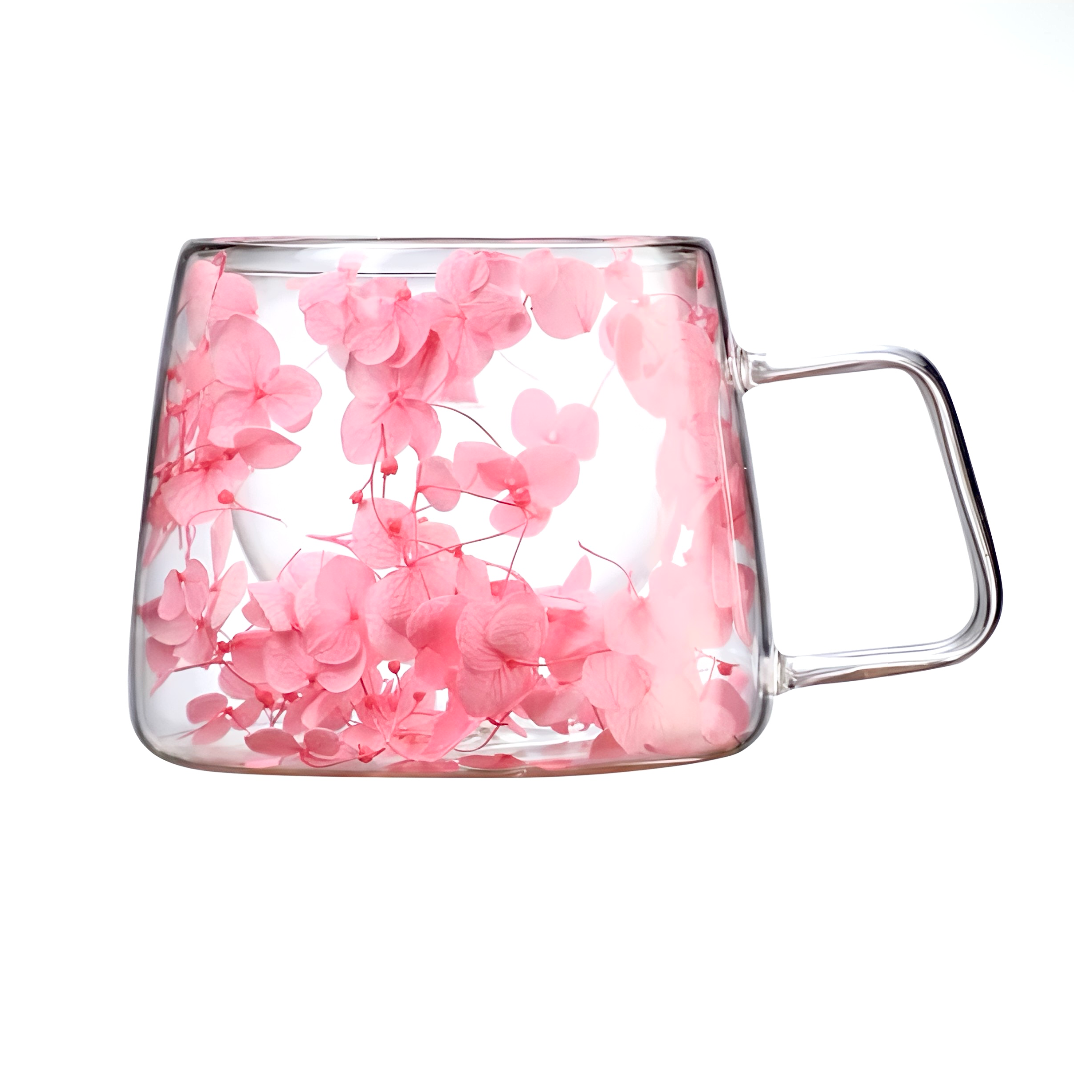 Glass Mug with Floating Pink Flowers
