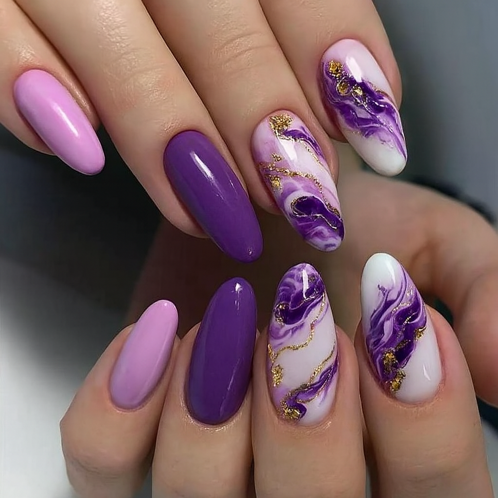 Purple Marble Nails