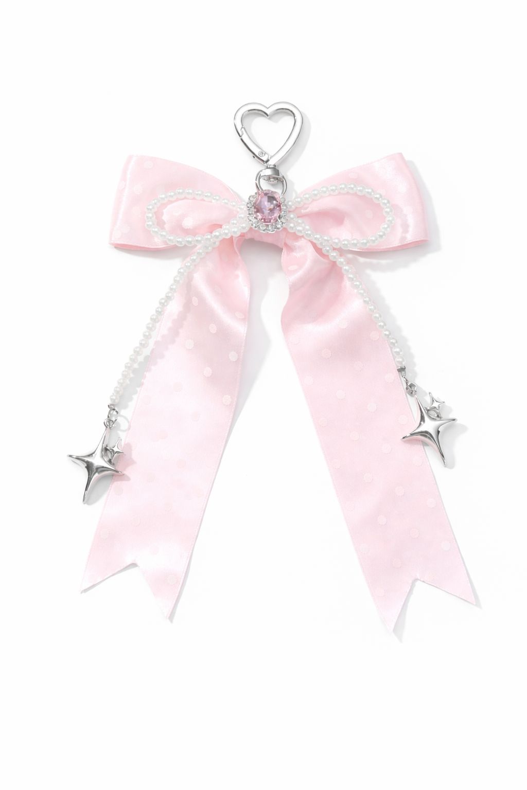 Bow Keychain with Pearl & Charm – Pink