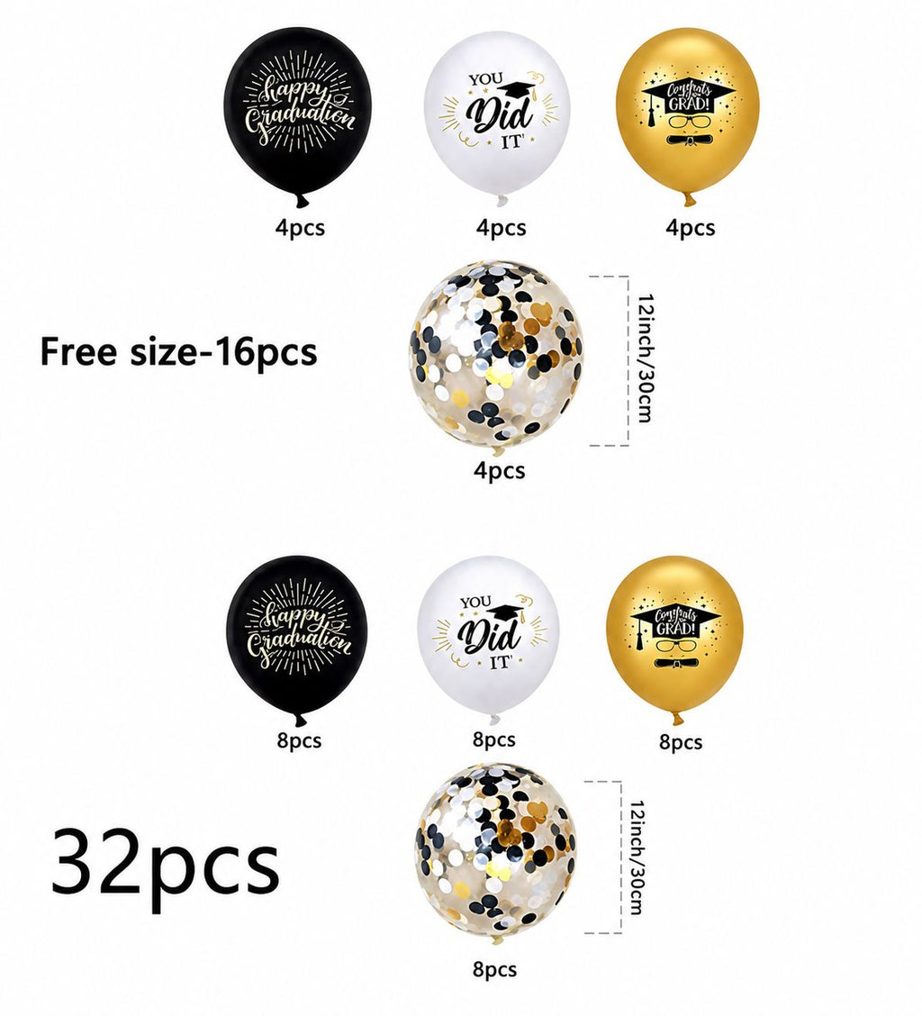 Graduation Balloon Decoration Set – Black, Gold & White