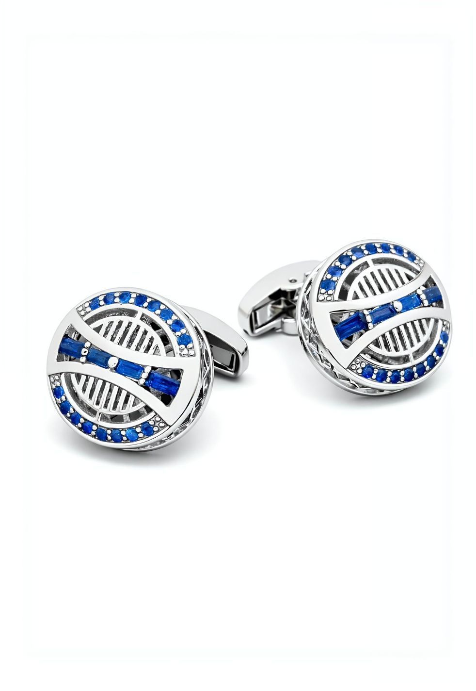 Blue Crystal Circle Cufflinks