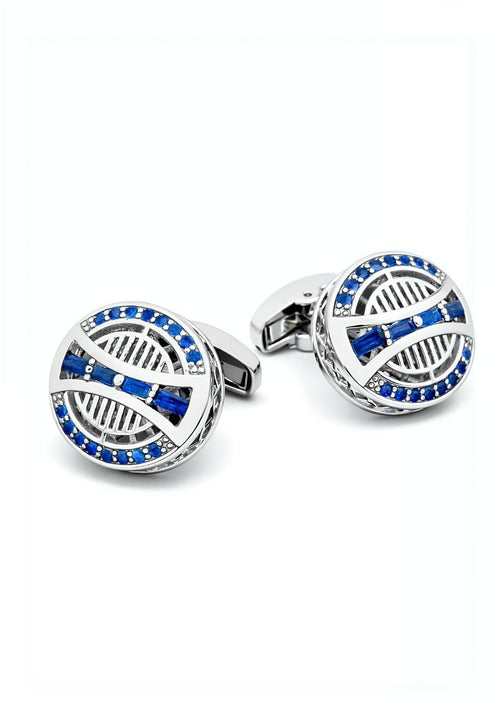 Blue Crystal Circle Cufflinks