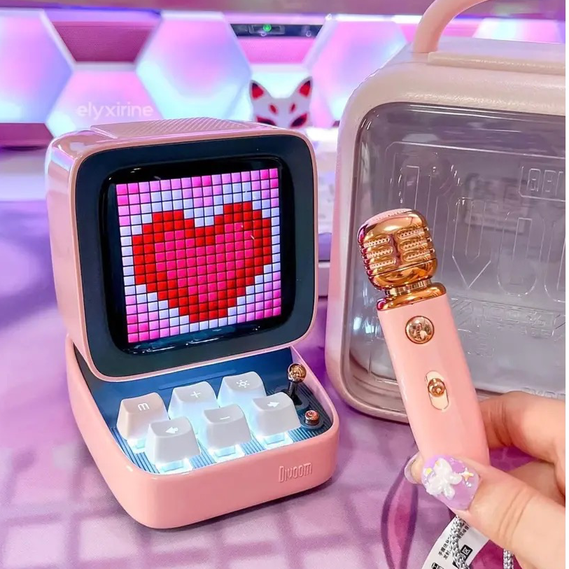 Divoom Ditoo – Mic Mini Karaoke Machine Pixel Art Bluetooth Speaker Pink
