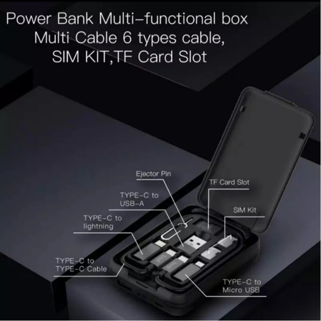 Multifunction Power Bank Box - (5000mha Power Bank, 6 Types Multi Cable, Sim Kit)