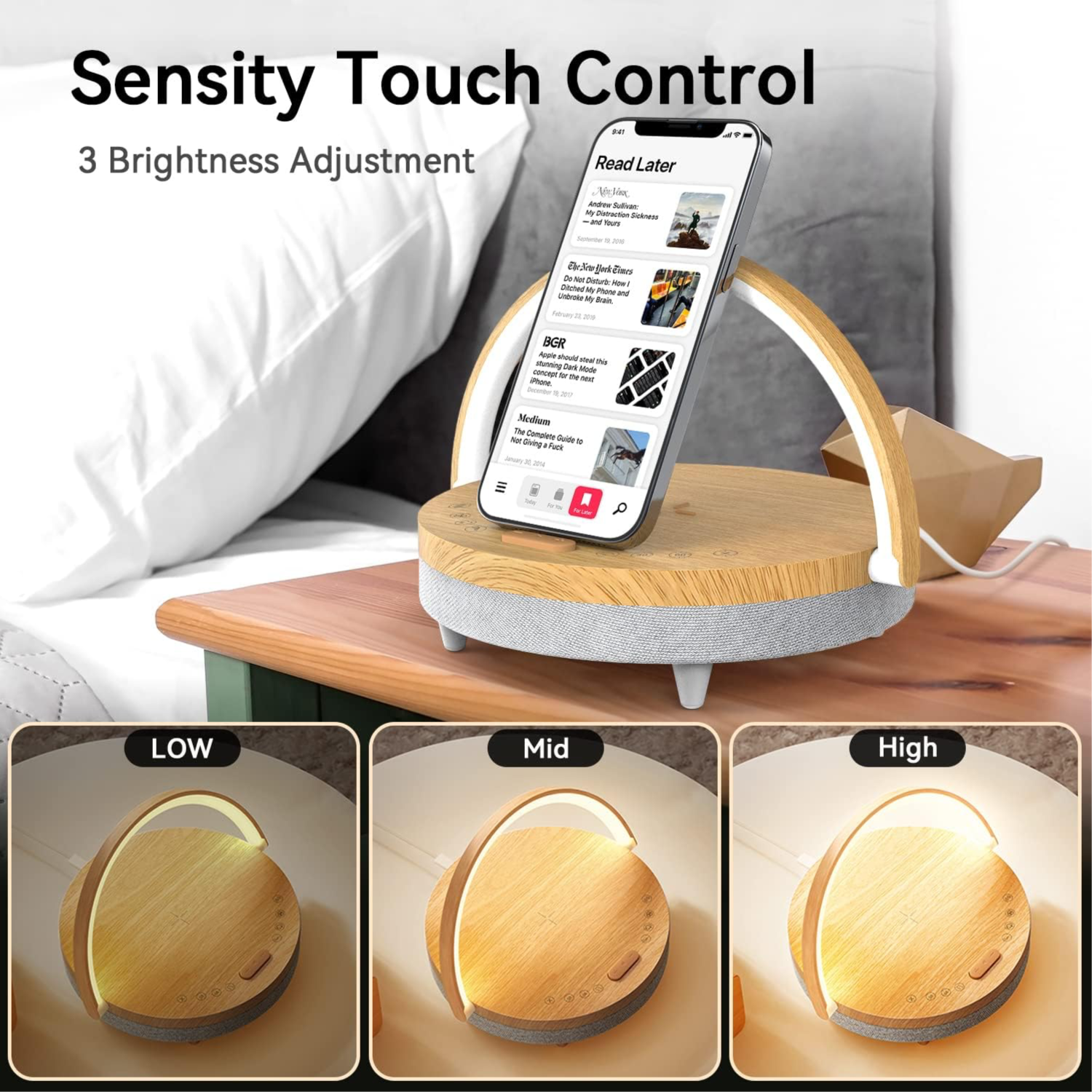 LUZMIRA - Bedside Lamp with Wireless Charger and Bluetooth Speaker