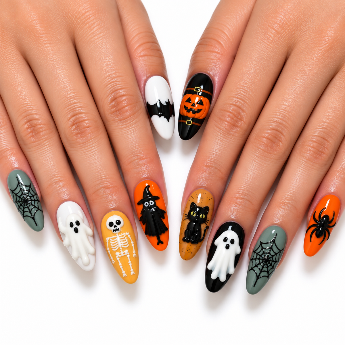 Black & Orange Graphic Nails - Press-On Nails | Asena Boutique Qatar