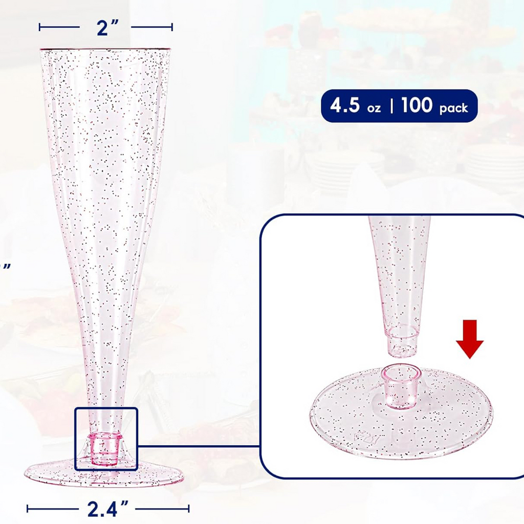 Gold Glitter Plastic Flutes