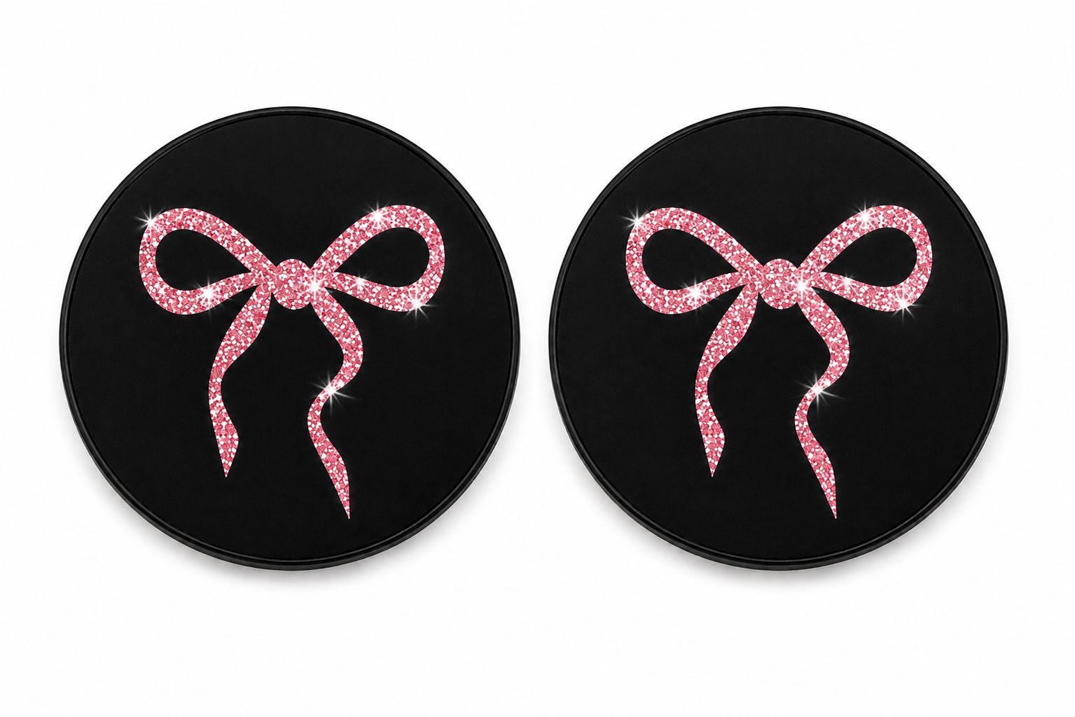 Pink Glitter Bow Car Coasters - Automotive Accessory | Asena Boutique Qatar
