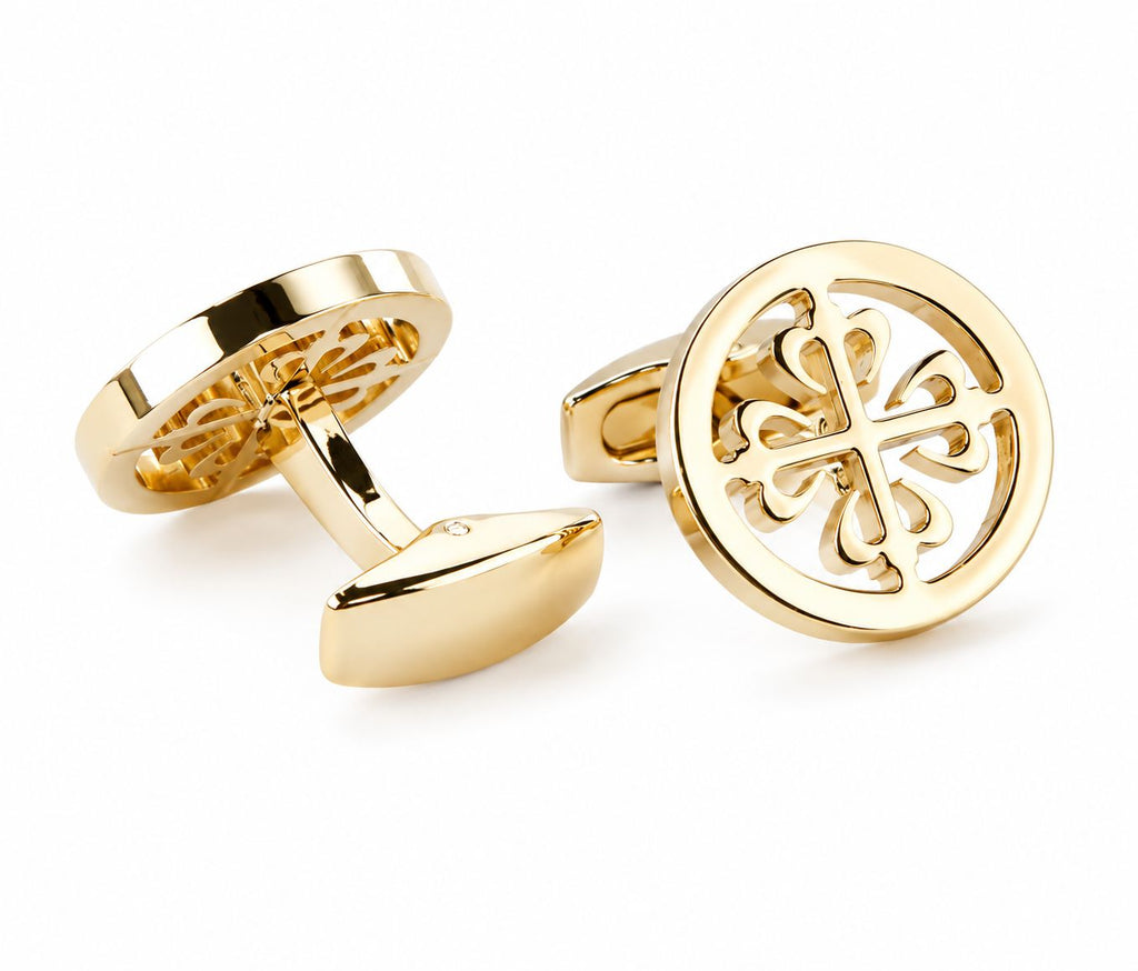 Gold Round Cross Cufflinks - Cufflinks | Asena Boutique Qatar