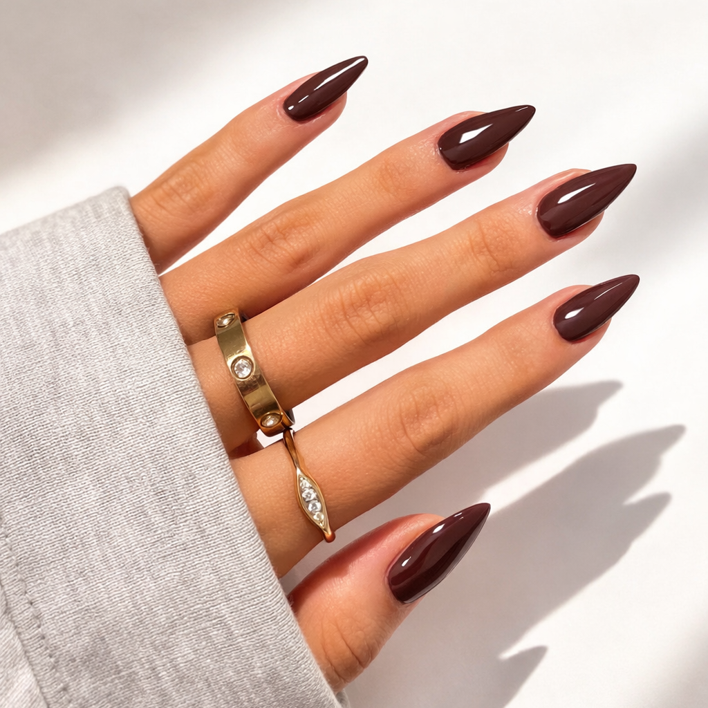 Chocolate Brown Almond Nails