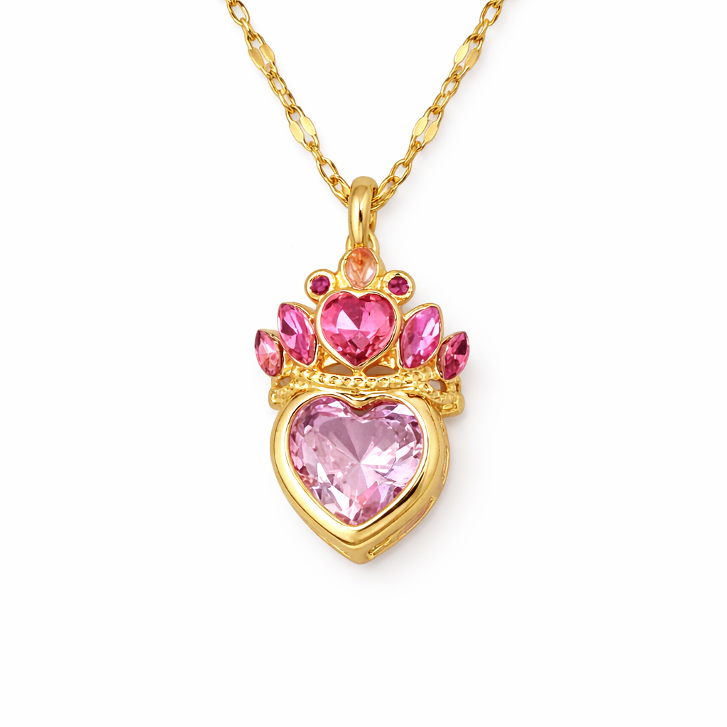 Pink Crown Heart Necklace