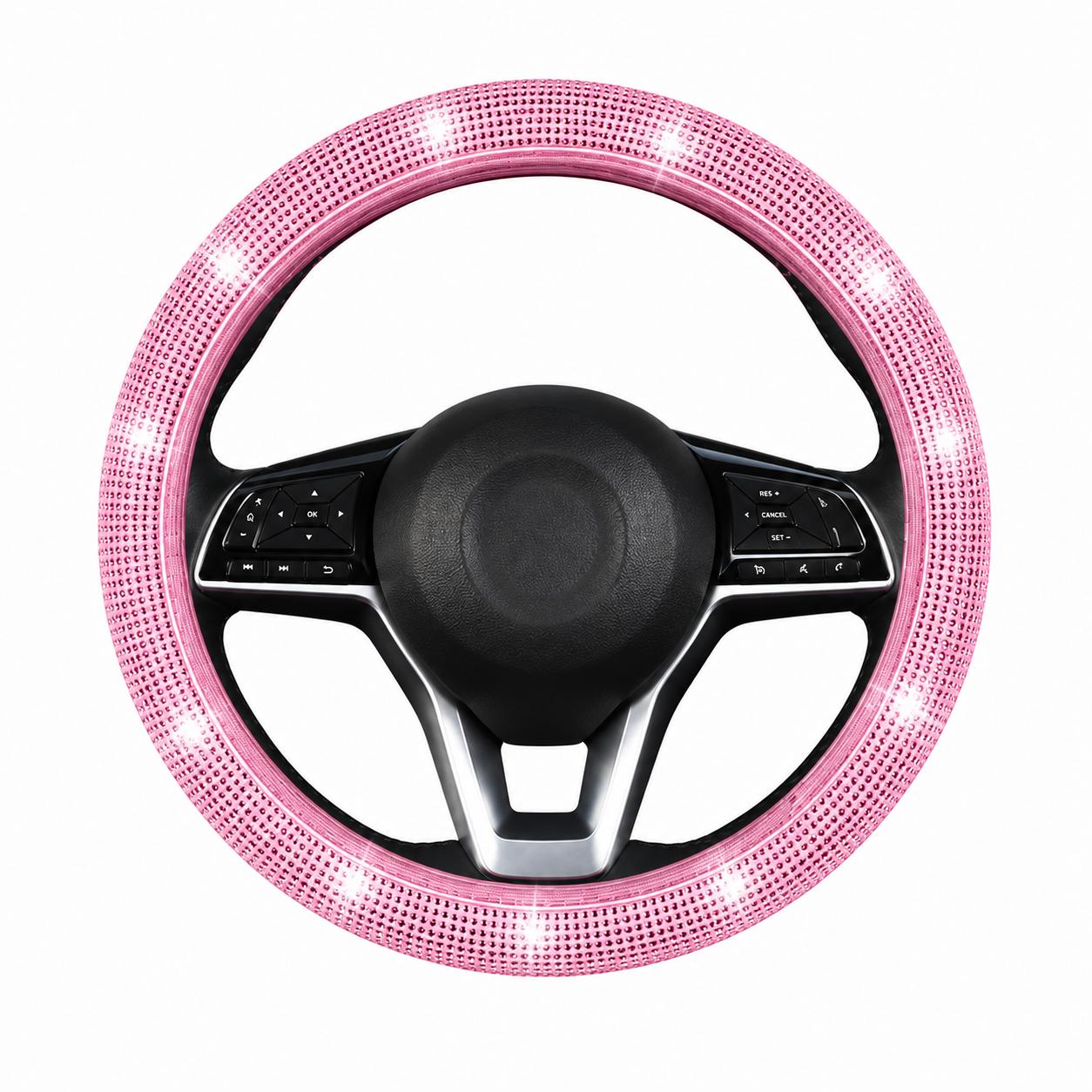 Pink Rhinestone Steering Wheel Cover - Automotive Accessory | Asena Boutique Qatar