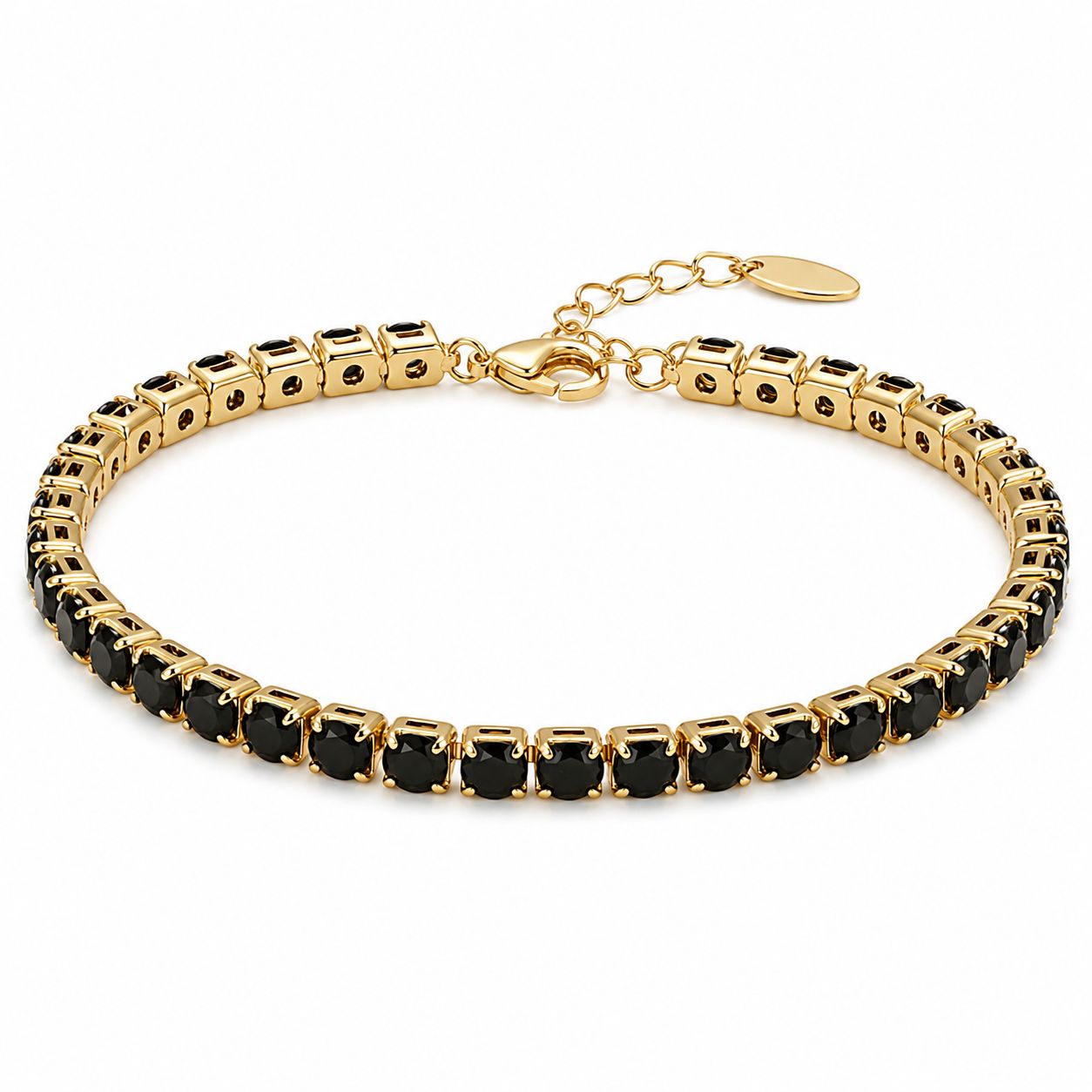Black Stone Tennis Bracelet – Gold Finish - Men's Bracelet | Asena Boutique Qatar