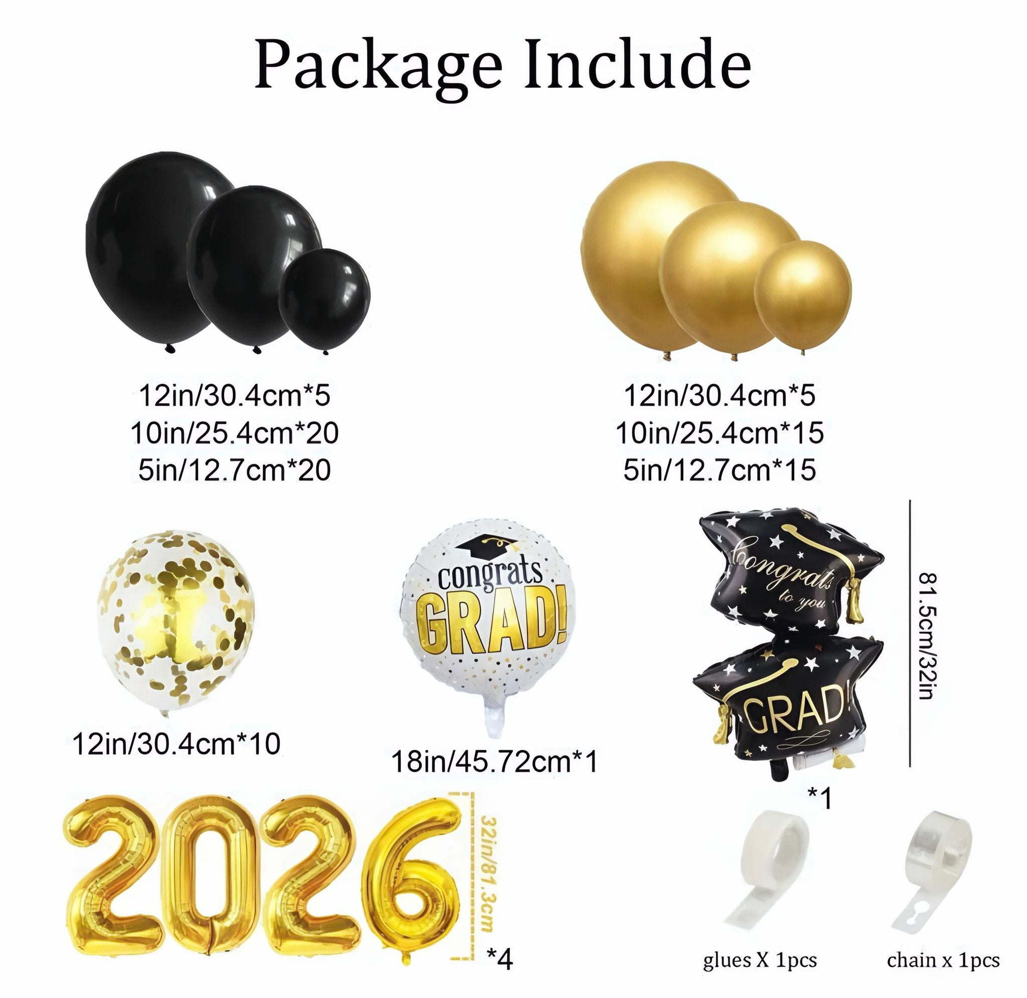 Luxury Graduation Balloon Arch Set – Black & Gold Theme