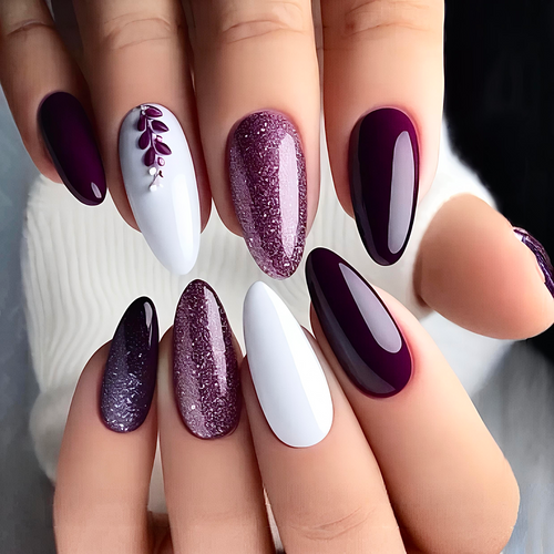 Burgundy Leaf Nails