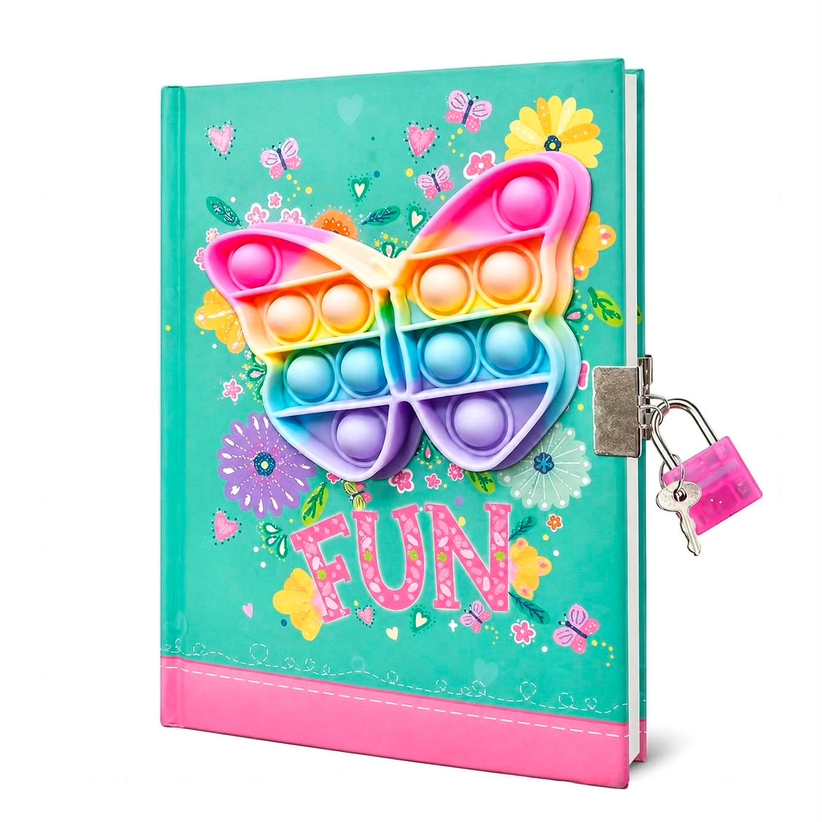 Rainbow Butterfly Pop-It Diary with Lock - School Stationery | Asena Boutique Qatar