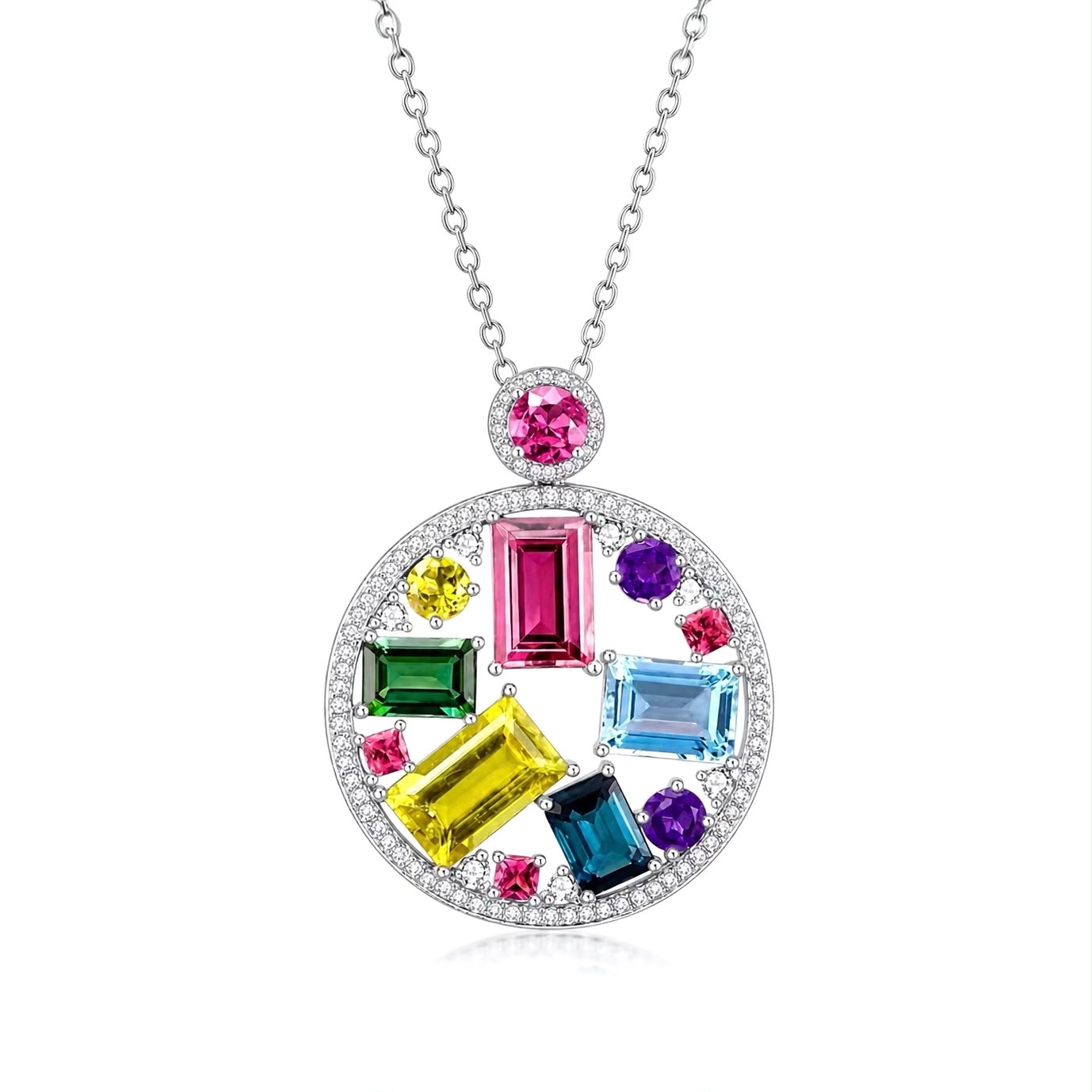 Rainbow Crystal Circle Necklace - Women's Necklace | Asena Boutique Qatar