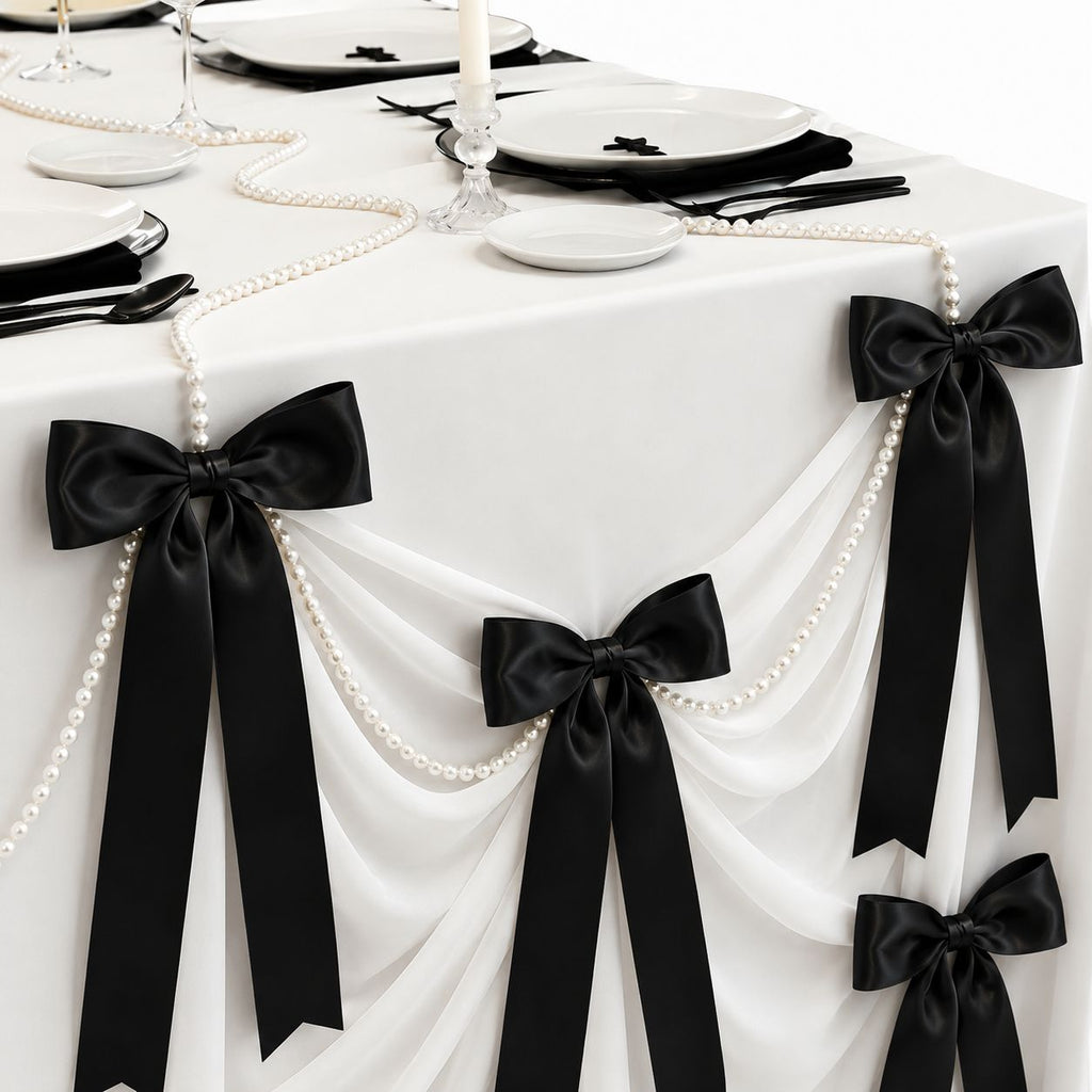 Black Satin Bow & Pearl Table Decor Set - Party Decoration | Asena Boutique Qatar