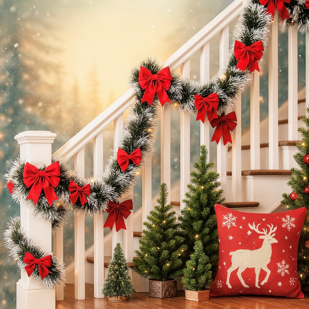 Red Bow Tinsel Garland
