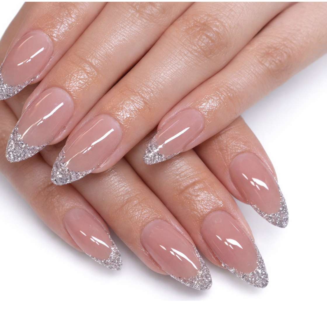 Silver Glitter French Nails
