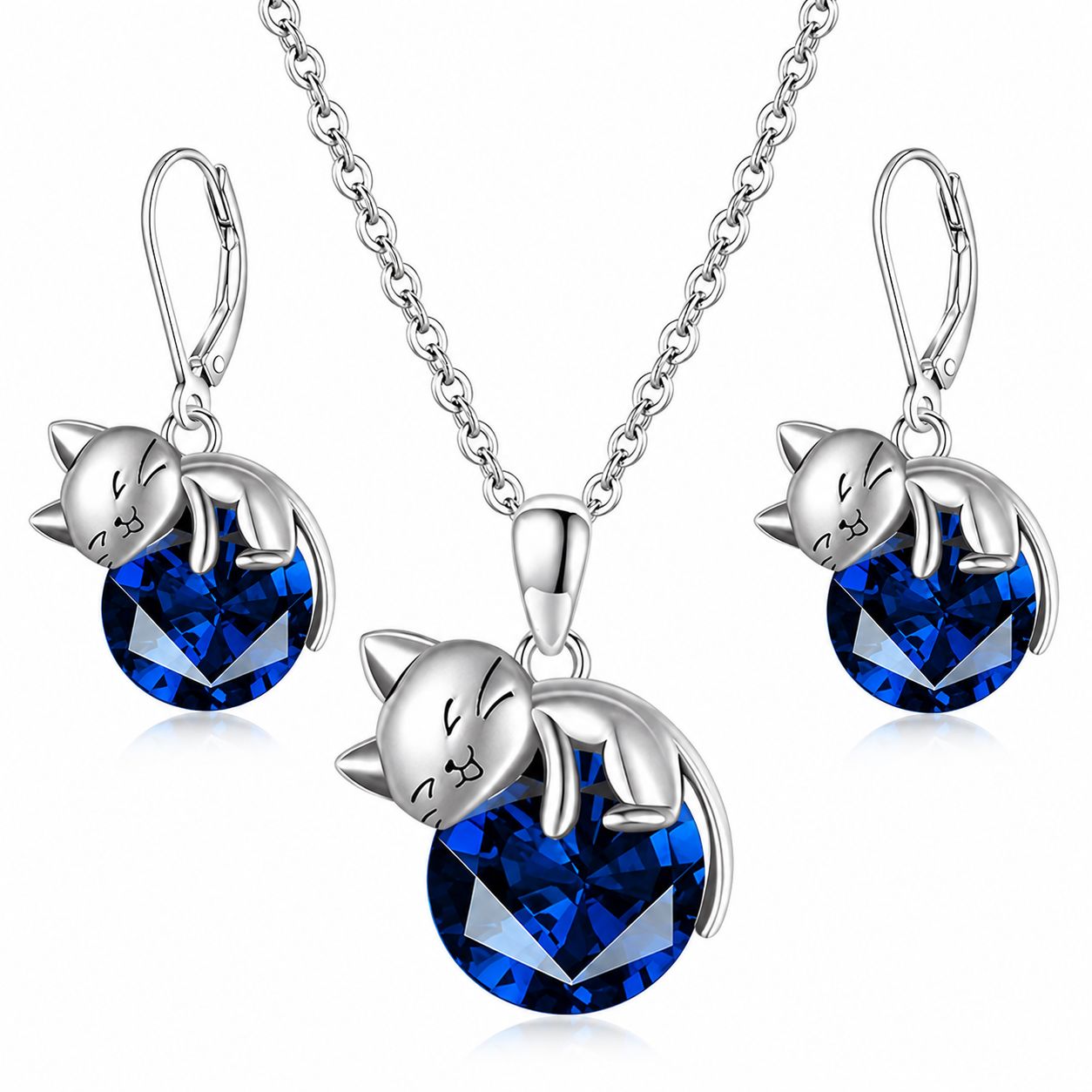 Sleeping Cat Crystal Jewelry Set - Kids' Jewelry | Asena Boutique Qatar