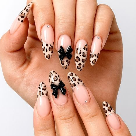 Leopard Bow Nails - Press-On Nails | Asena Boutique Qatar