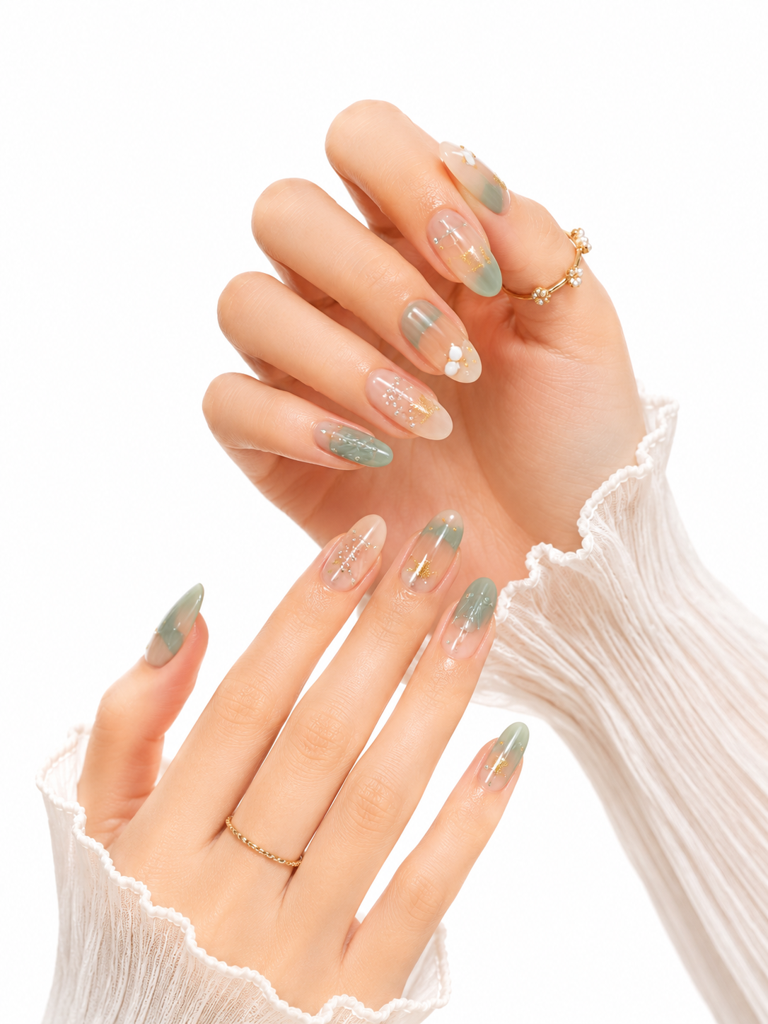 Sage Green Floral Press On Nails