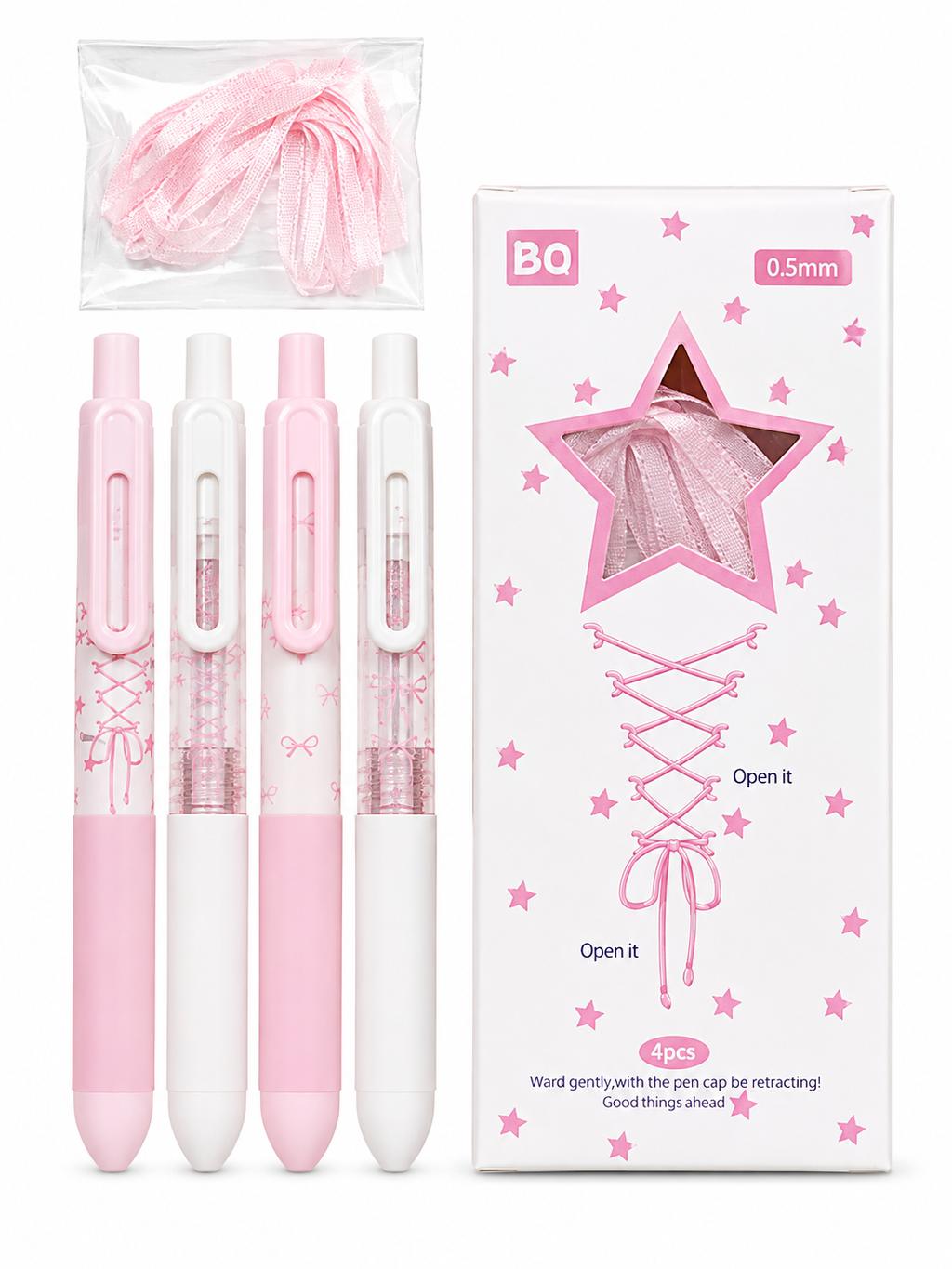 Pink Bow Lace Gel Pens - Pen Set | Asena Boutique Qatar