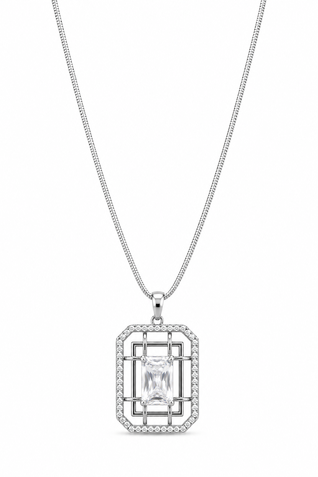 Emerald Cut Crystal Pendant - Men's Necklace | Asena Boutique Qatar