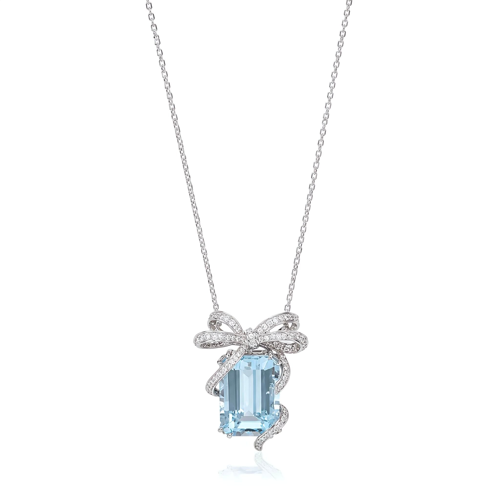 Sky Blue Crystal Bow Necklace - Women's Necklace | Asena Boutique Qatar
