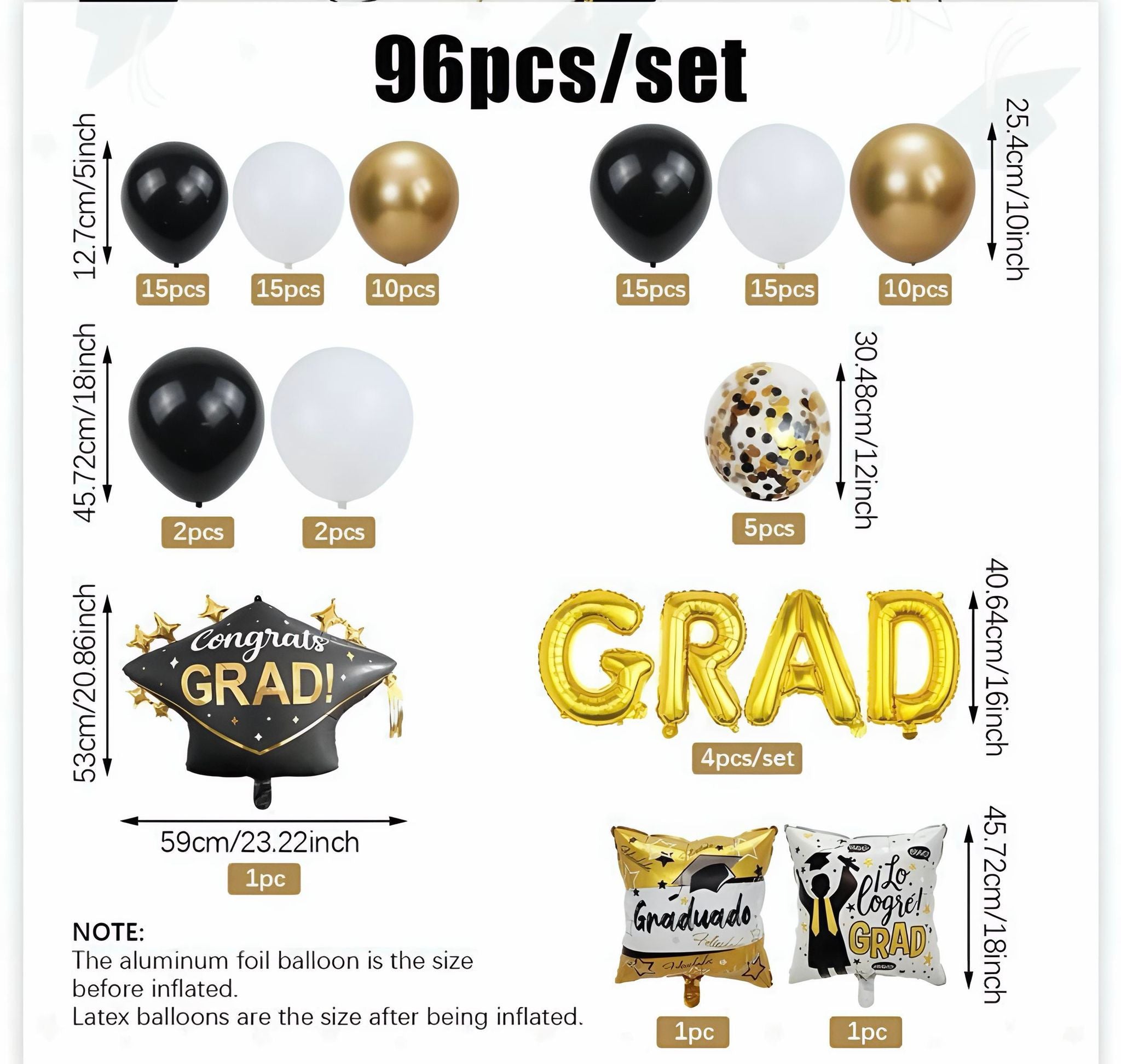 Graduation Balloon Arch Kit Black Gold White