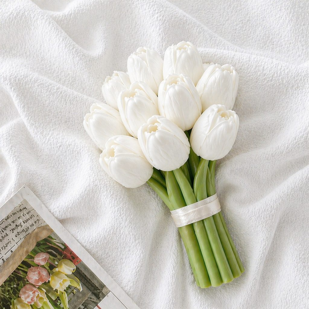 Tulip Bouquet Scented Candle 10cm(White) - Scented Candle | Asena Boutique Qatar