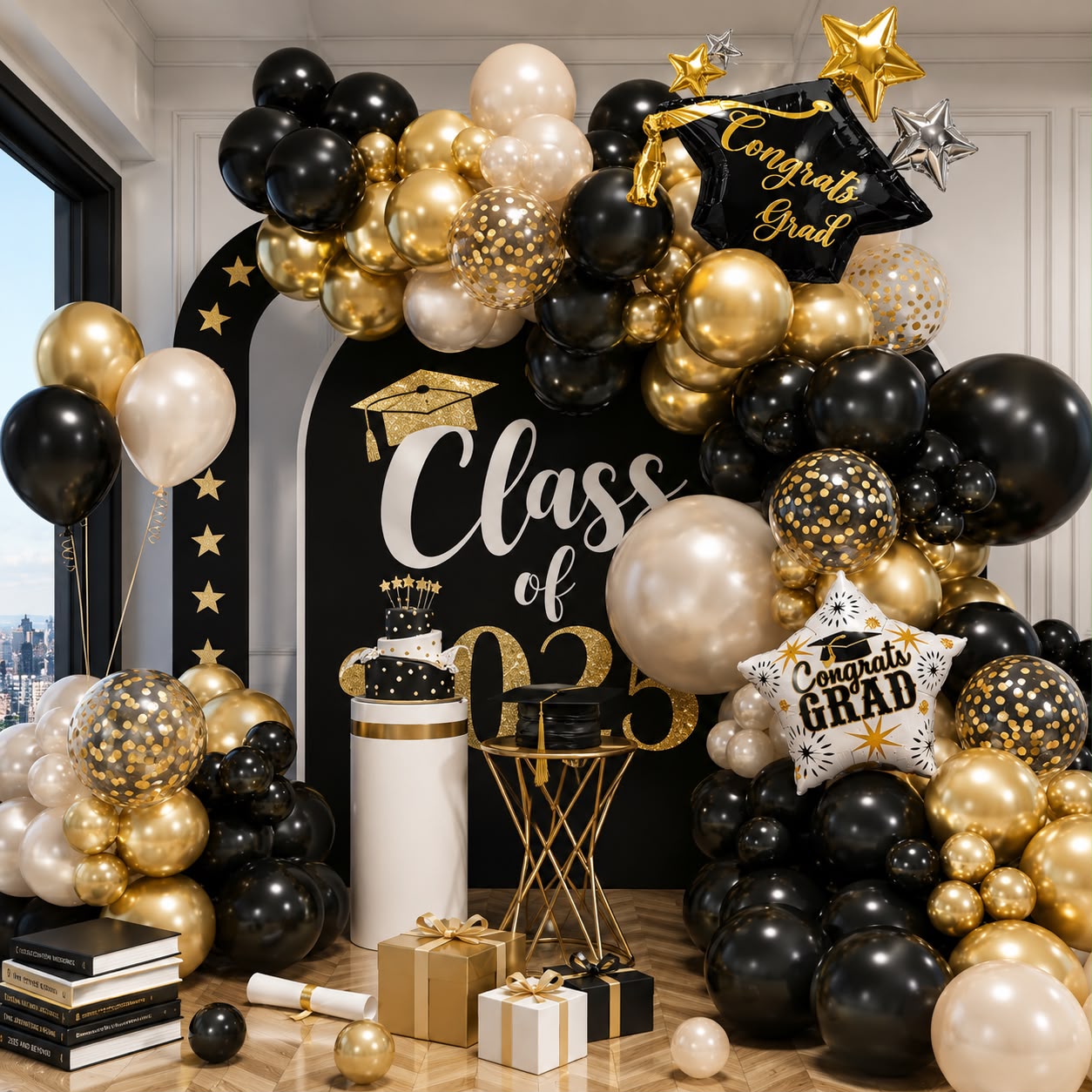 Luxury Black & Gold Graduation Balloon Arch Kit - Balloon | Asena Boutique Qatar
