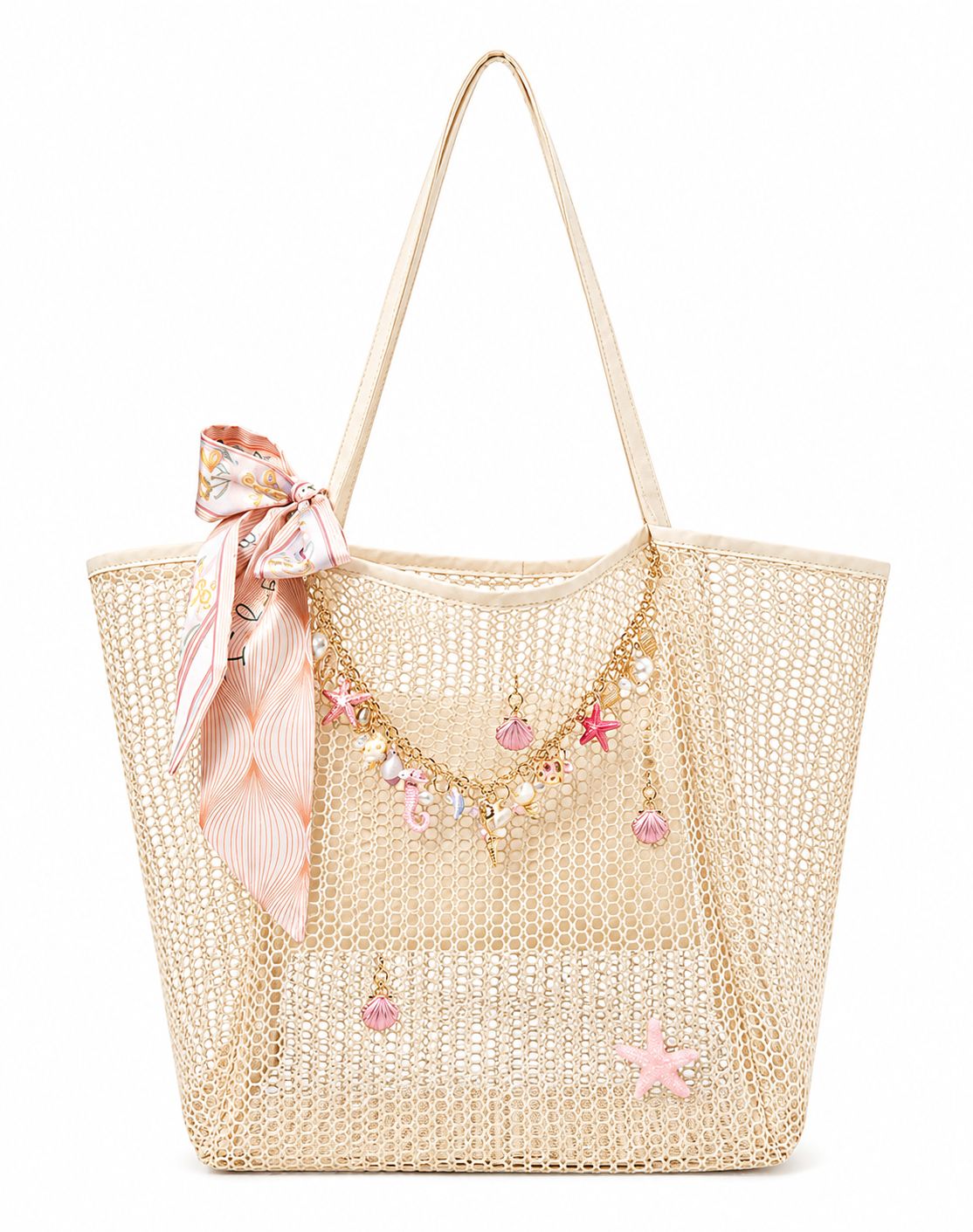 Blush Seashell Mesh Beach Tote Bag - Tote Bag | Asena Boutique Qatar