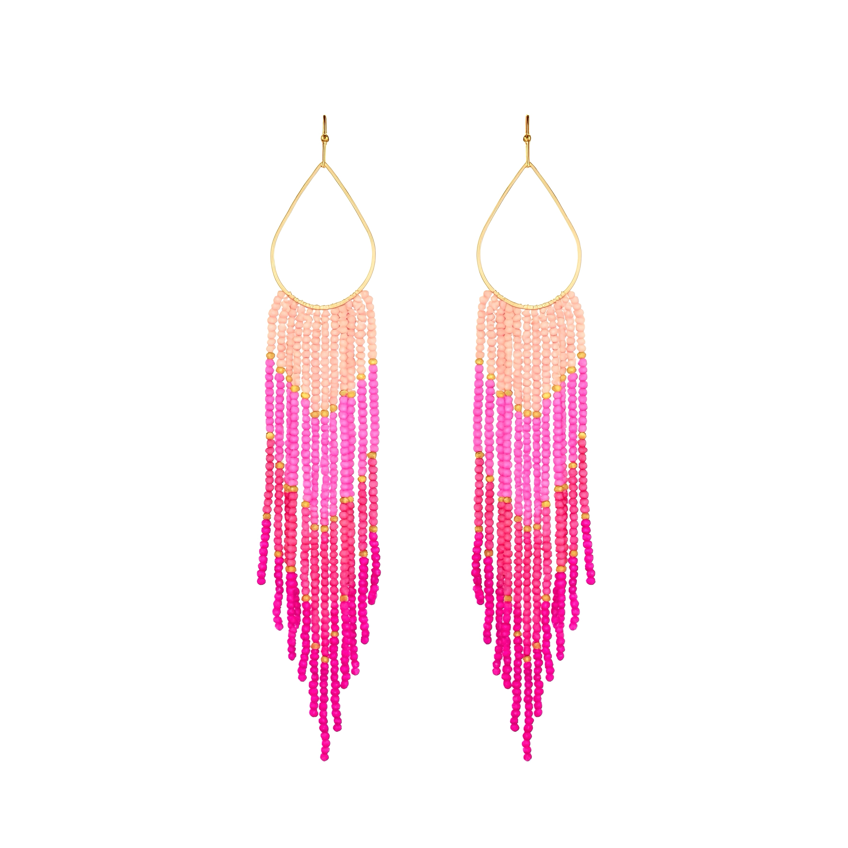 Pink Beaded Tassel Earrings