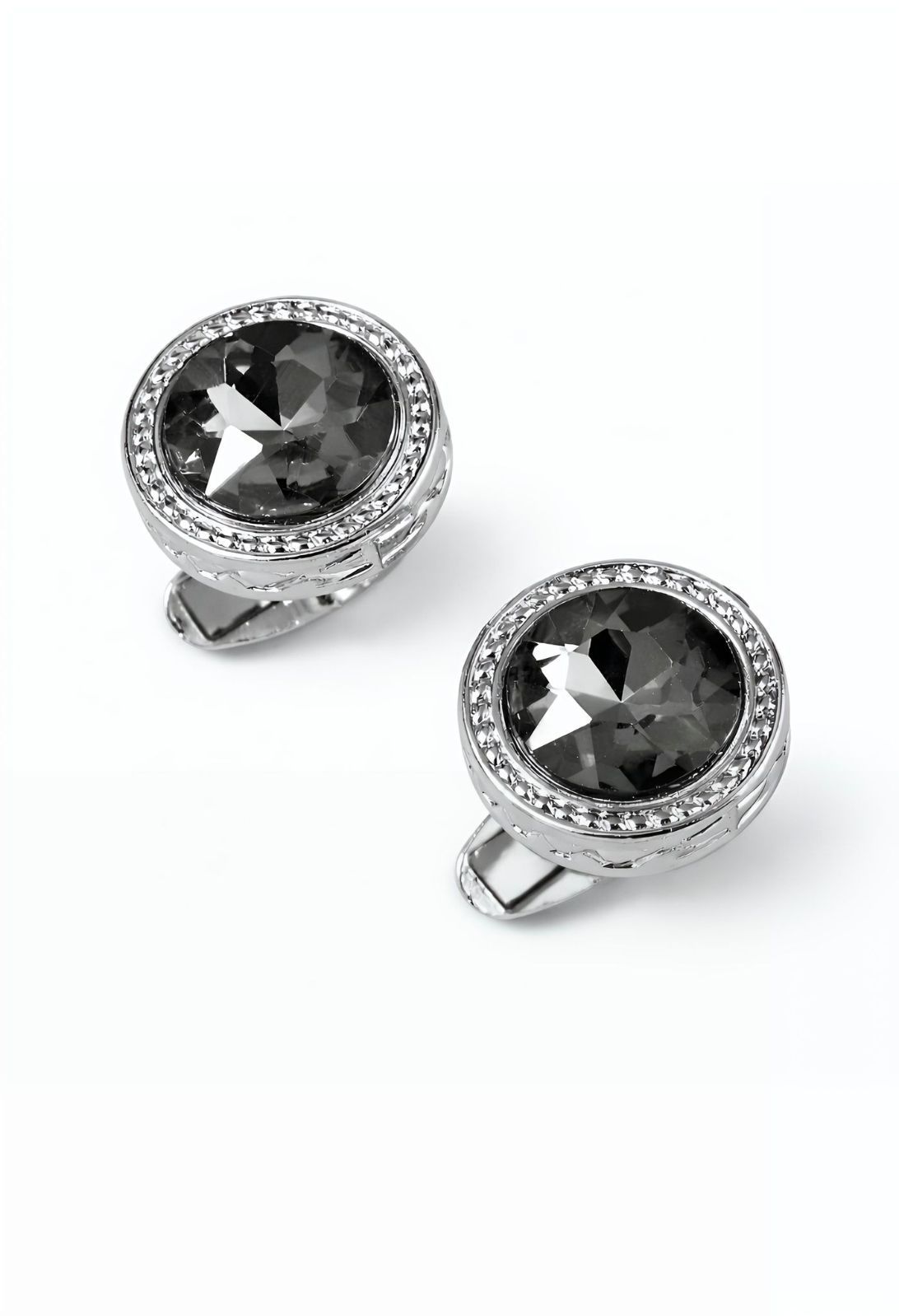 Black Crystal Round Cufflinks