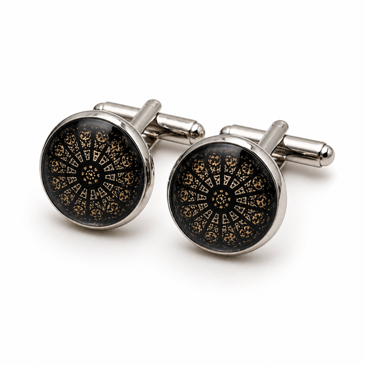 Black Pattern Silver Cufflinks