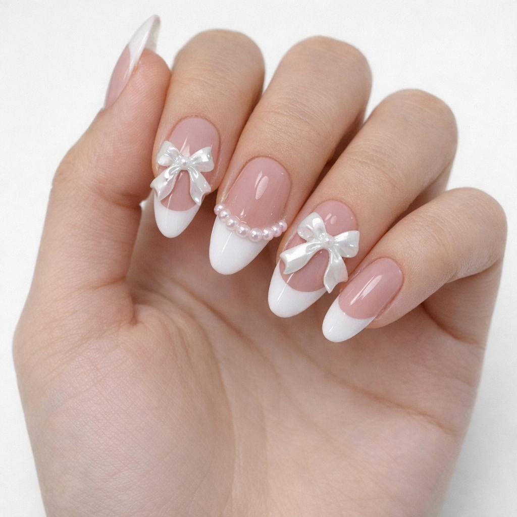 Pearl Bow French Nails
