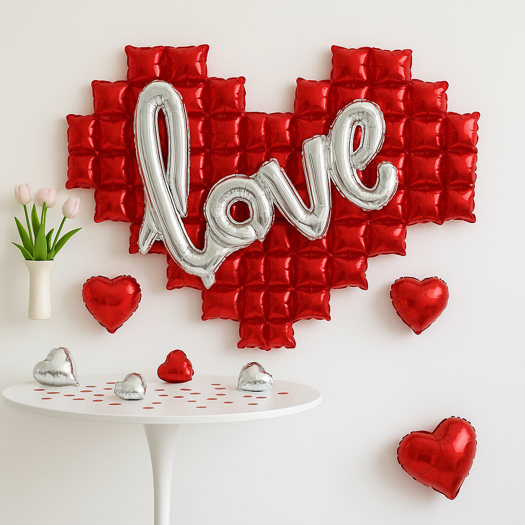 Balloon Heart Wall Backdrop - Silver