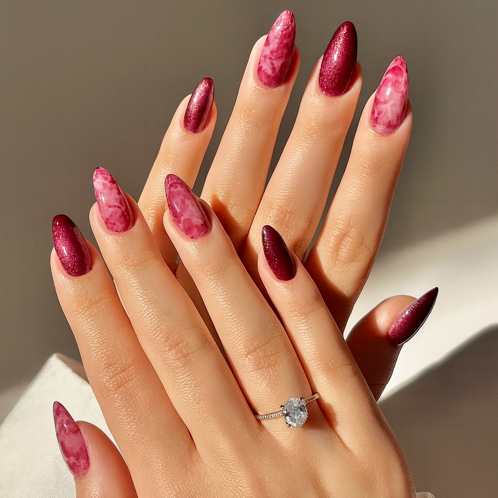 Crimson Marble Nails