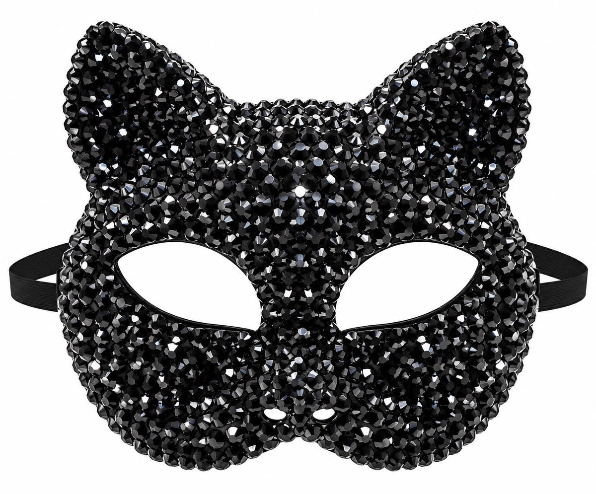 Black Rhinestone Cat Mask - Party Costume | Asena Boutique Qatar