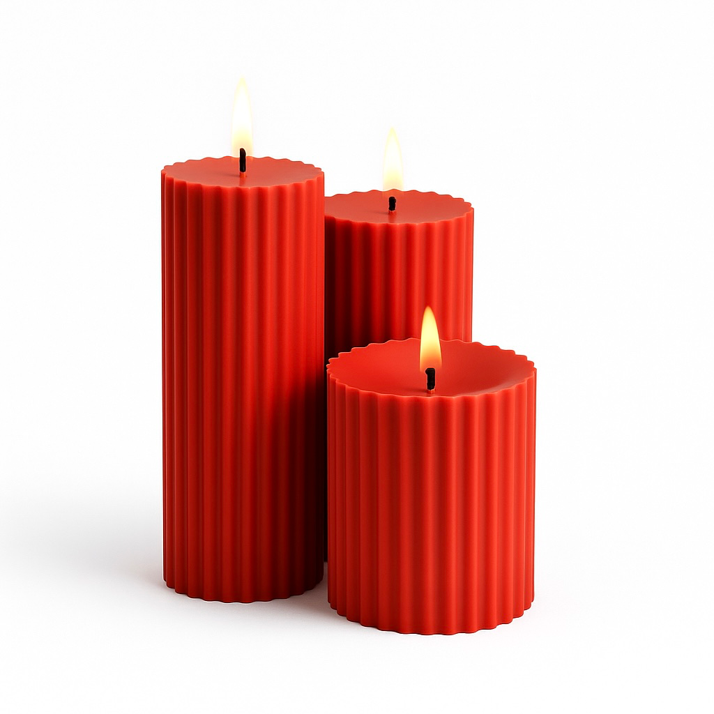 Red Ribbed Pillar Scented Candle